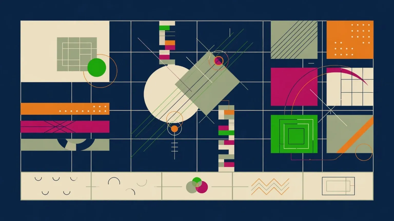 Bauhaus-style geometric grid suggesting a Contexto strategy cheat sheet with ranked zones.