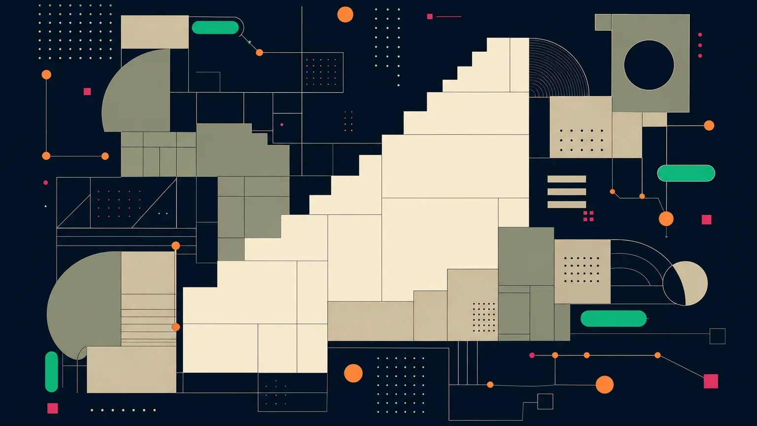 Bauhaus stepped landscape suggesting progressive Contexto solving strategy