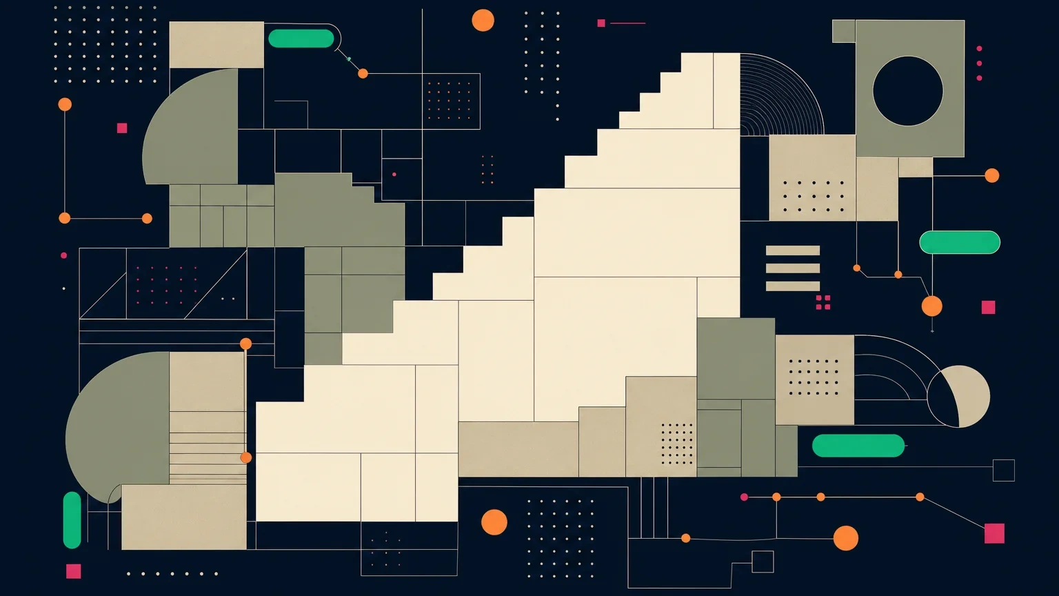 Bauhaus stepped landscape suggesting progressive Contexto solving strategy