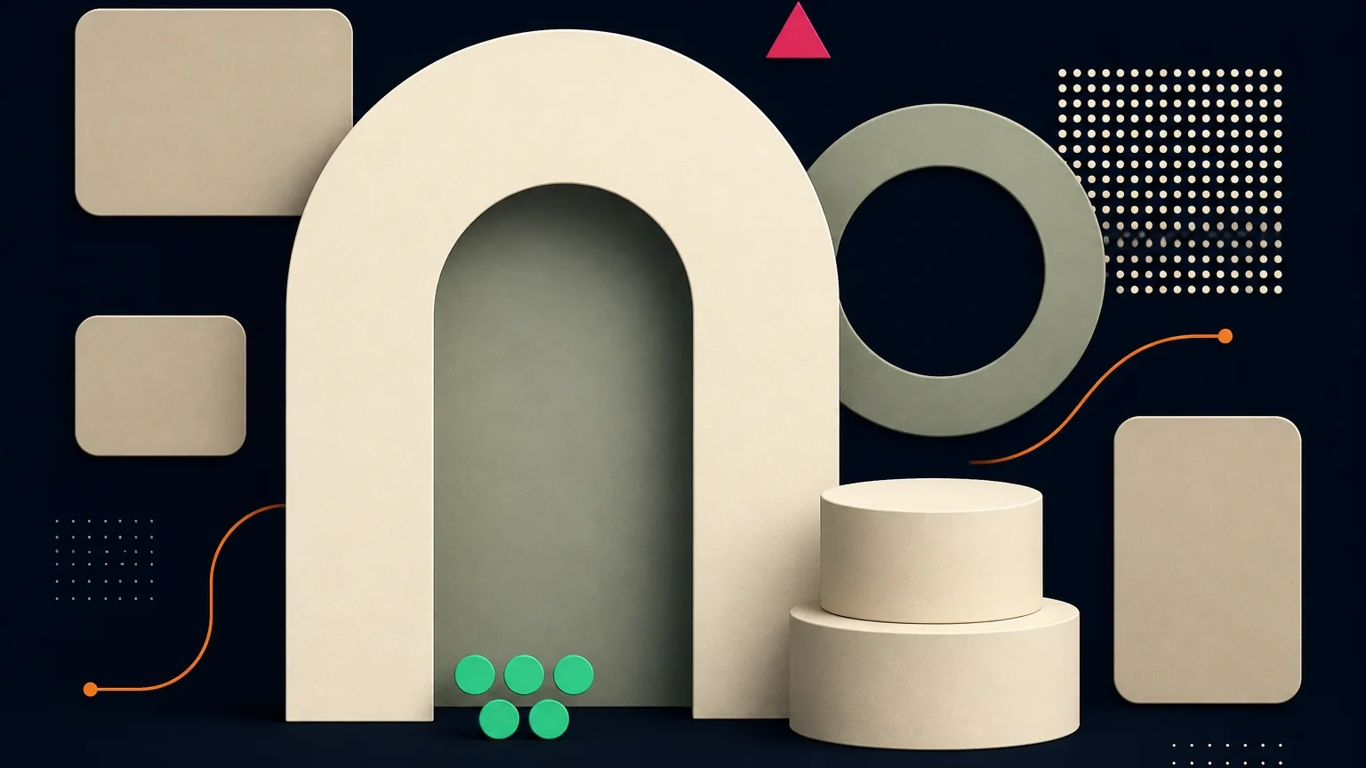 Soft 3D still-life forms suggesting a polished iPhone word puzzle app download