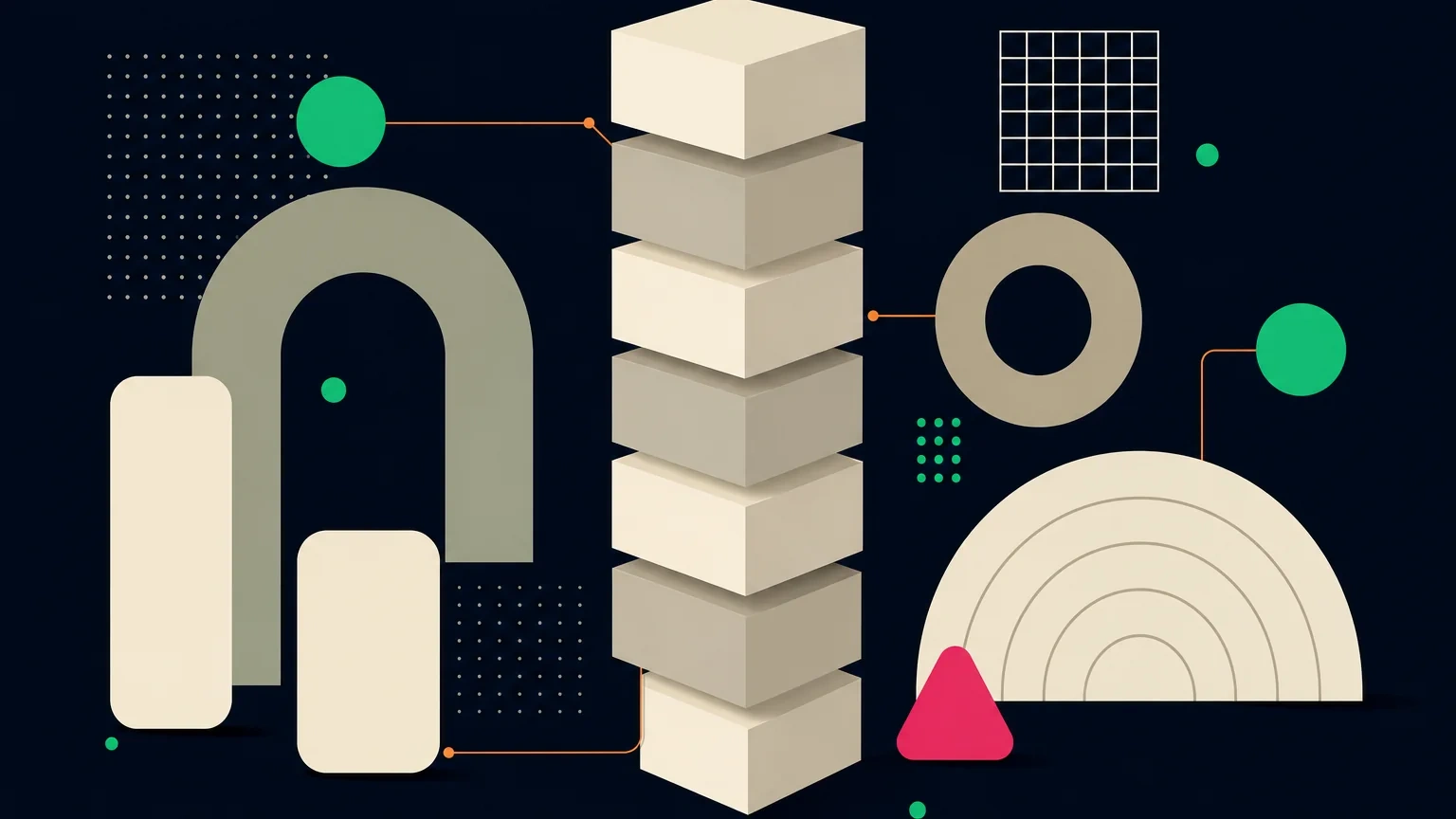 Soft 3D stacked tower suggesting rebuilding a Contexto guessing path after getting stuck